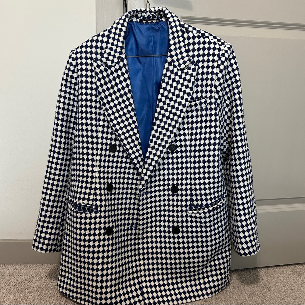 Nasty Gal Boucle Checkerboard Double-Breasted Blazer